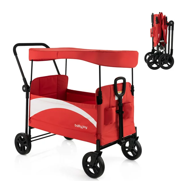 Infans 2-Seat Stroller Wagon Folding Baby Stroller w/ Adjustable Canopy & Handles Red