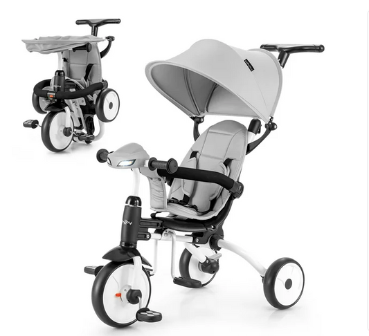 Infans 6-in-1 Folding Baby Tricycle Toddler Bike Stroller W/ Adjustable Handle Gray