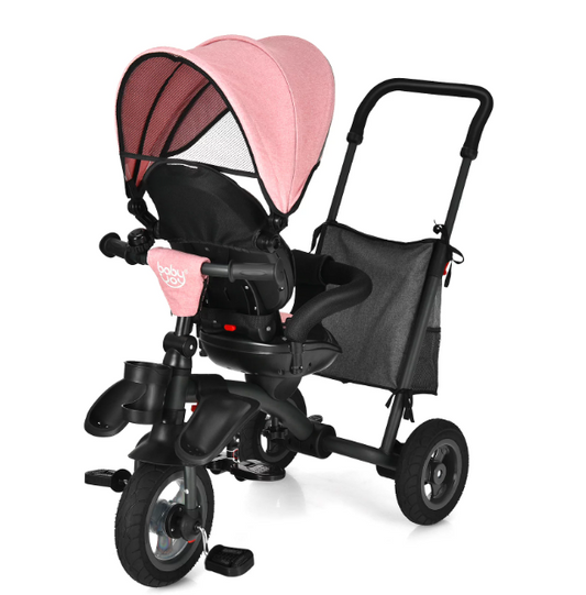 Infans 7-In-1 Kids Baby Tricycle Folding Steer Stroller w/ Rotatable Seat Pink