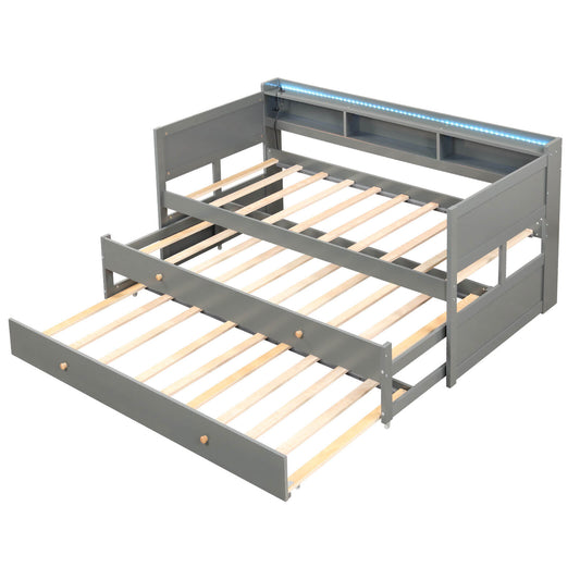 Infans Twin XL Captain Daybed w/ 2 Twin Trundle Storage RGB Lights Charge Station Gray