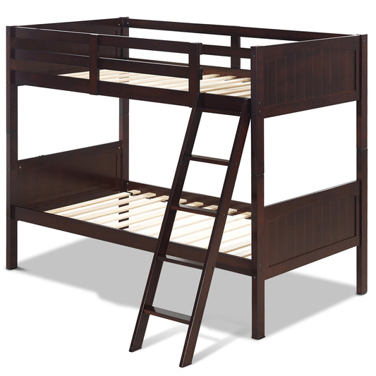 Infans Wooden Twin Over Twin Bunk Beds Convertible 2 Individual Twin Beds Espresso