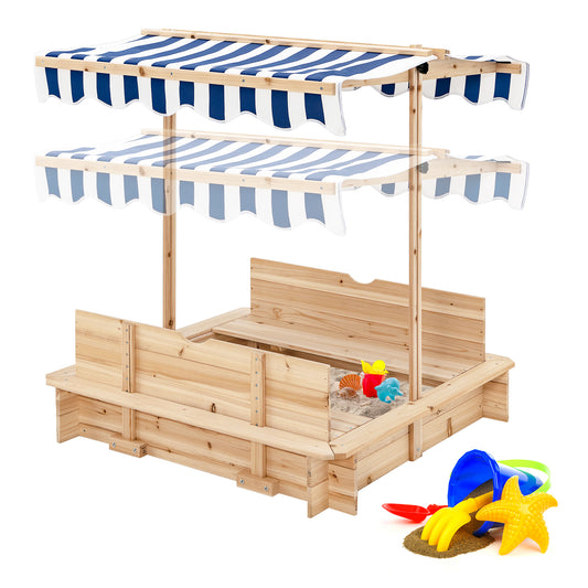 Infans  Kids Wooden Sandbox with Canopy & Foldable Bench Seats