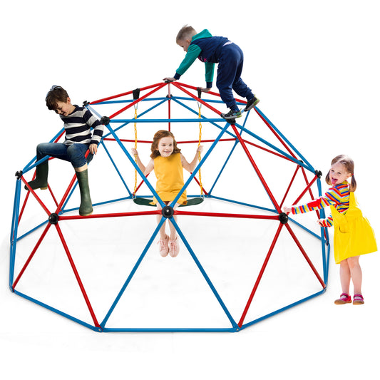 Infans 10 FT Climbing Dome with Swing Outdoor Kids Play Jungle Gym Red and Blue