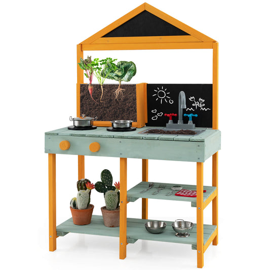 Infans Kids Kitchen Playset Outdoor Mud Kitchen with Root Viewer Planter Removable Sink