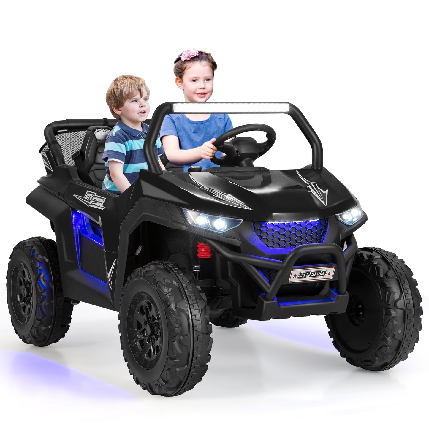 Infans 12V 2-Seater Kids Ride On UTV RC Electric Vehicle Suspension w/ Lights & Music