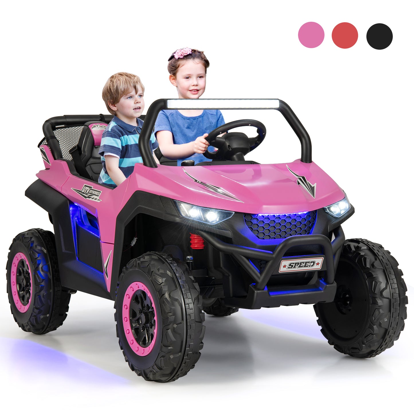 Infans 12V 2-Seater Kids Ride On UTV RC Electric Vehicle Suspension w/ Lights & MusicPink