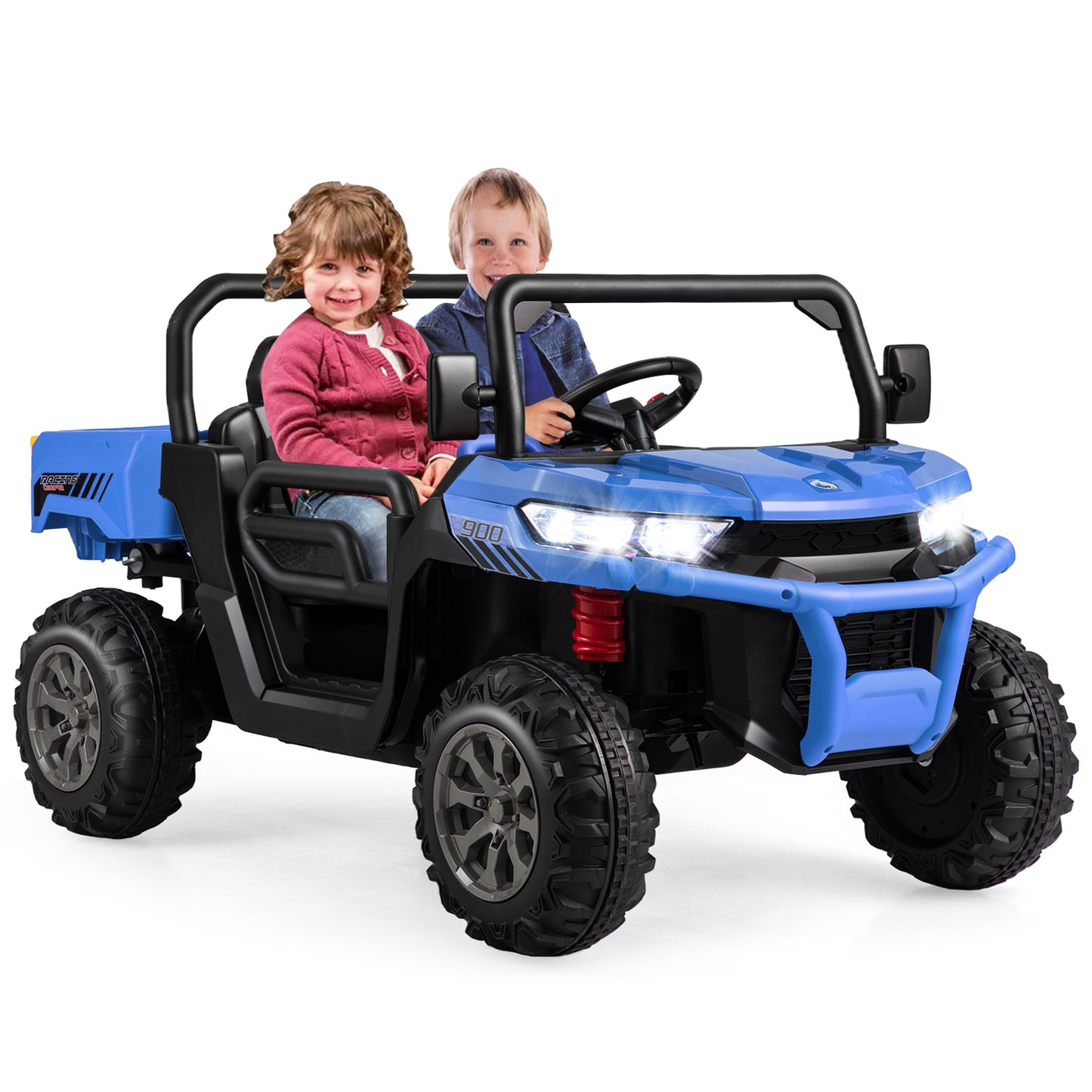 Infans 12V 2 Seater Ride On UTV Dump Truck Remote w/ Electric Dump Bed & Shovel Blue