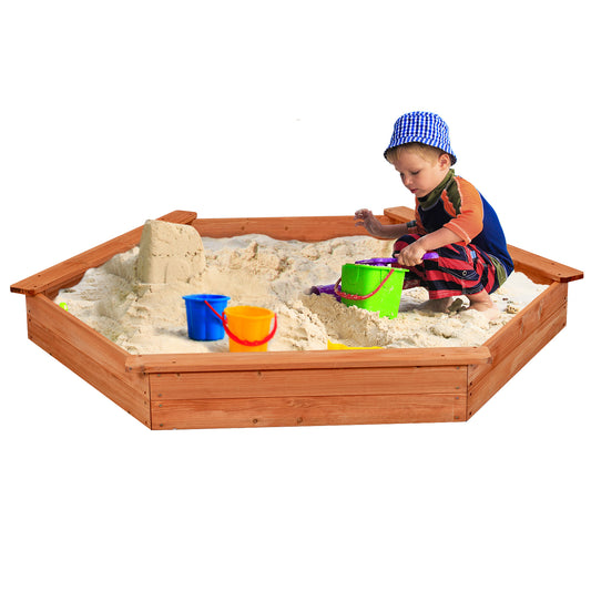 Infans Wooden Cedar Sand Box w Seat Boards & Cover & Ground Liner