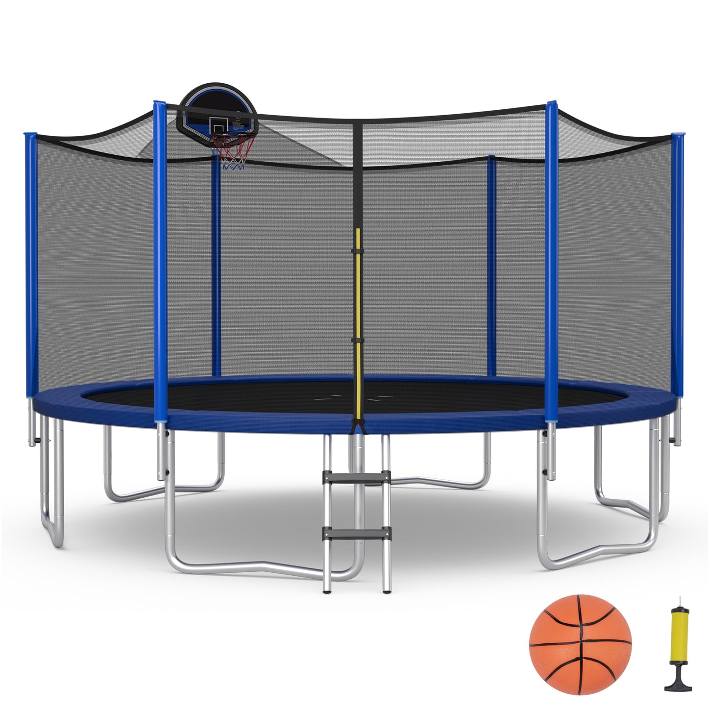 Infans 12FT Outdoor Large Trampoline Safety Enclosure Net w/ Basketball Hoop Stepper