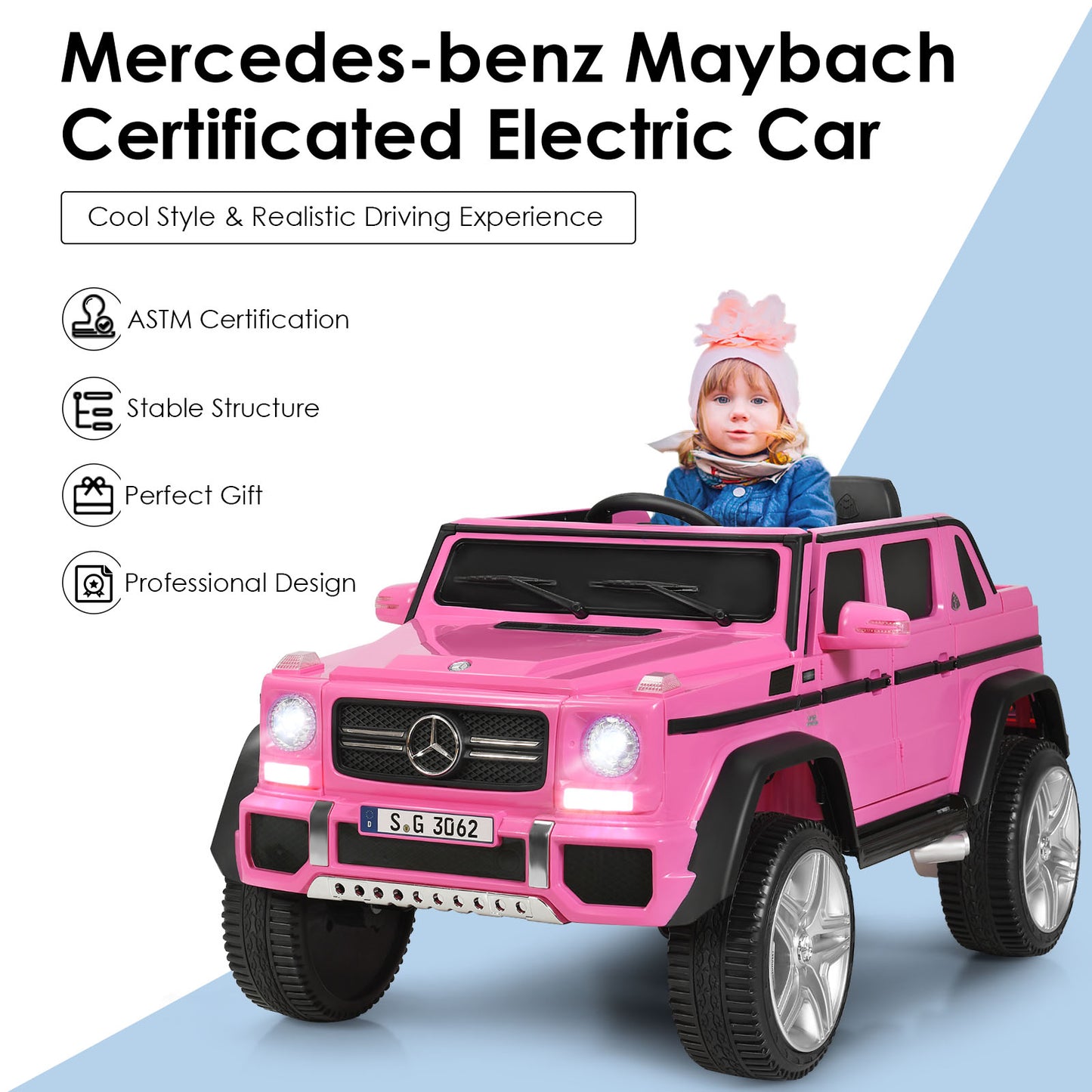 Infans 12V Licensed Mercedes-Benz Kids Ride On Car RC Motorized Vehicles w/ Trunk Pink