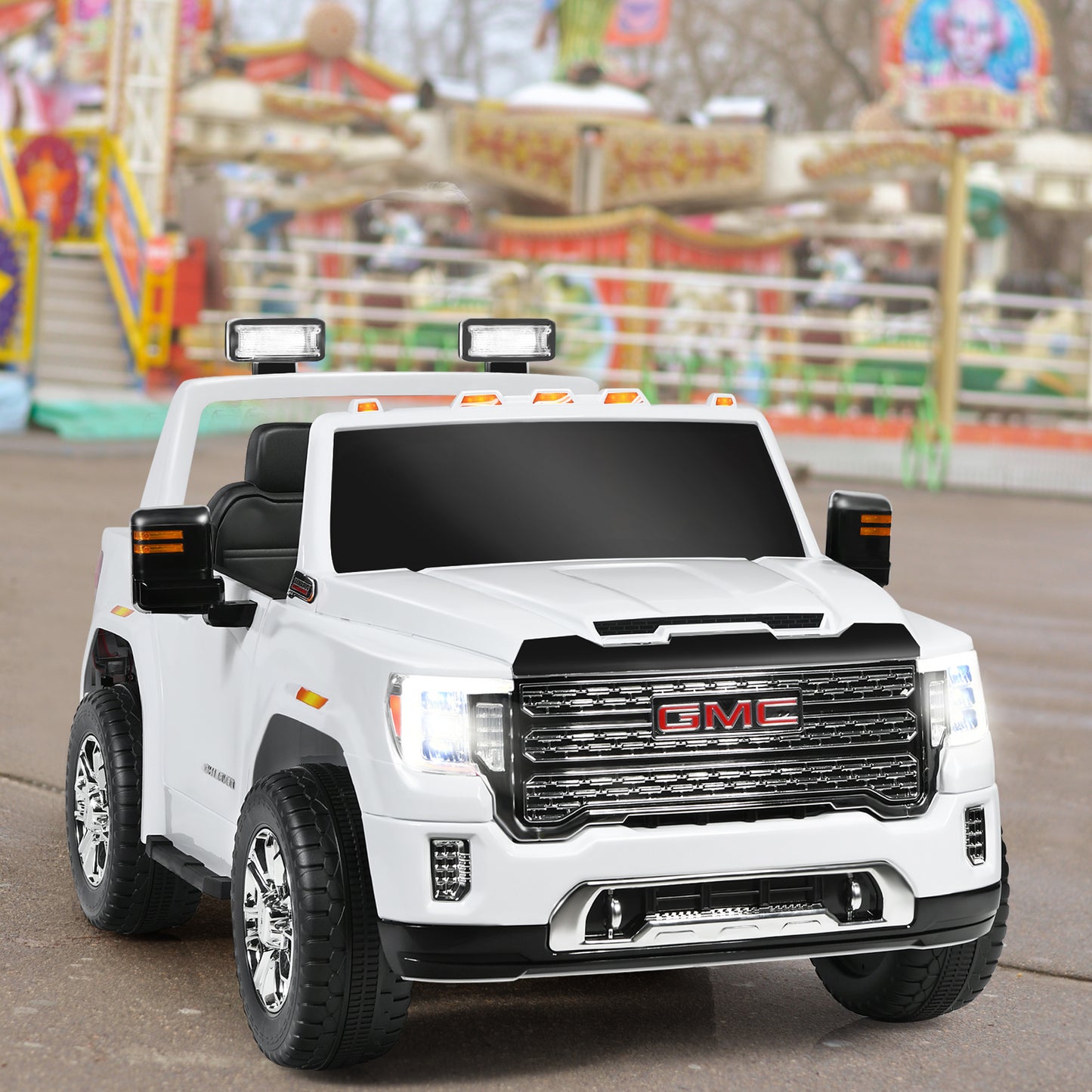 Infans 12V 2-Seater Licensed GMC Kids Ride On Truck RC Electric Car w/Storage Box White