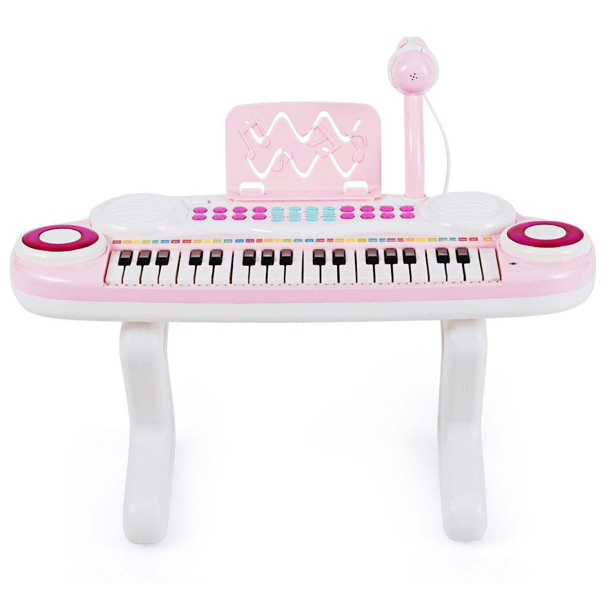 Infans Z-Shaped Kids Toy Keyboard Piano 37-Key Electronic Organ Light w/Microphone Pink