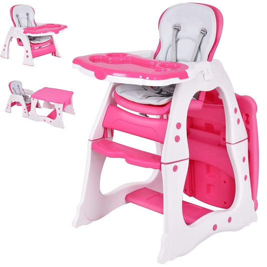 Infans Baby High Chair, 3 in 1 Infant Table and Chair Set, Convertible Booster Seat with 3-Position Adjustable Feeding Tray, Adjustable Seat Back, 5-Point Harness (Pink)