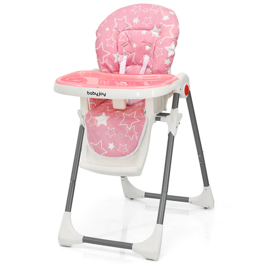 Infans Folding Baby High Chair Dining Chair w/ 6-Level Height Adjustment Pink