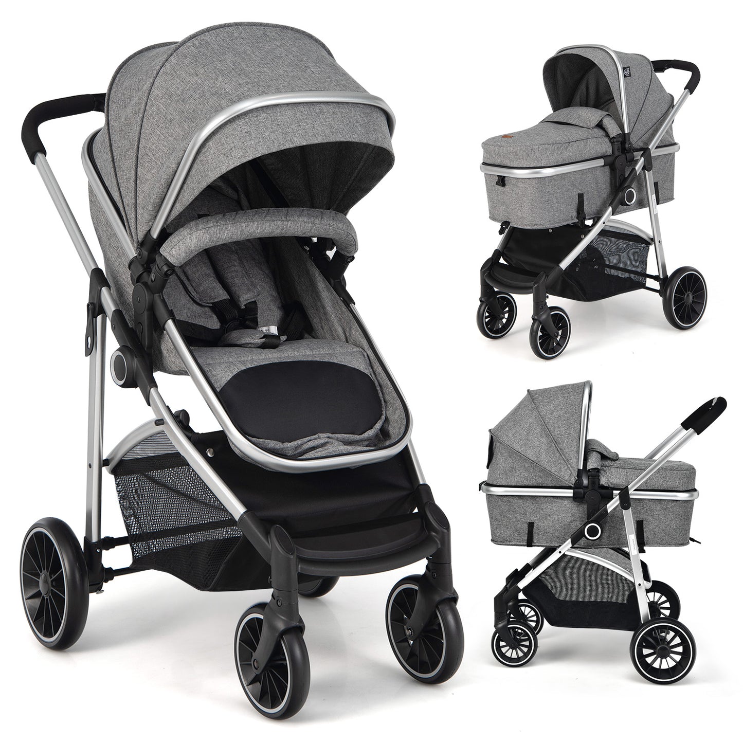 Infans 2 in 1 Convertible Baby Stroller High Landscape Infant Stroller Grey