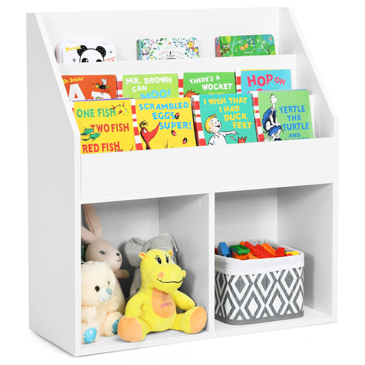 Infans Kids Bookshelf, Toy Storage Cabinet Organizer W/Open Shelves & Perfect Height, Wooden Children Bookcase Display Rack Book Rack for Classroom, Home, Kindergarten, 2-in-1 Design, White