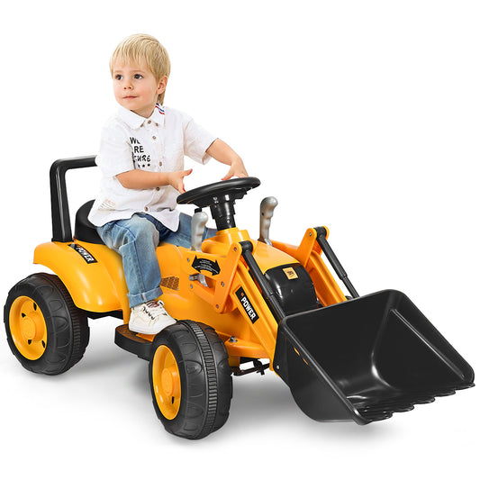 Infans Kids Ride On Excavator, 6V Battery Powered Construction Tractor w/ Horn, Controllable Digging Bucket, Moving Forward/Backward Gear, Electric Front Loader Digger (Yellow)